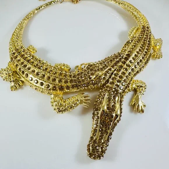 Gold Crocodile Statement Necklace - Picture 4 of 4